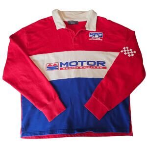 Retro Primark Colorblock Long Sleeve SPD Extreme Motor Sport Polo Shirt M 3899